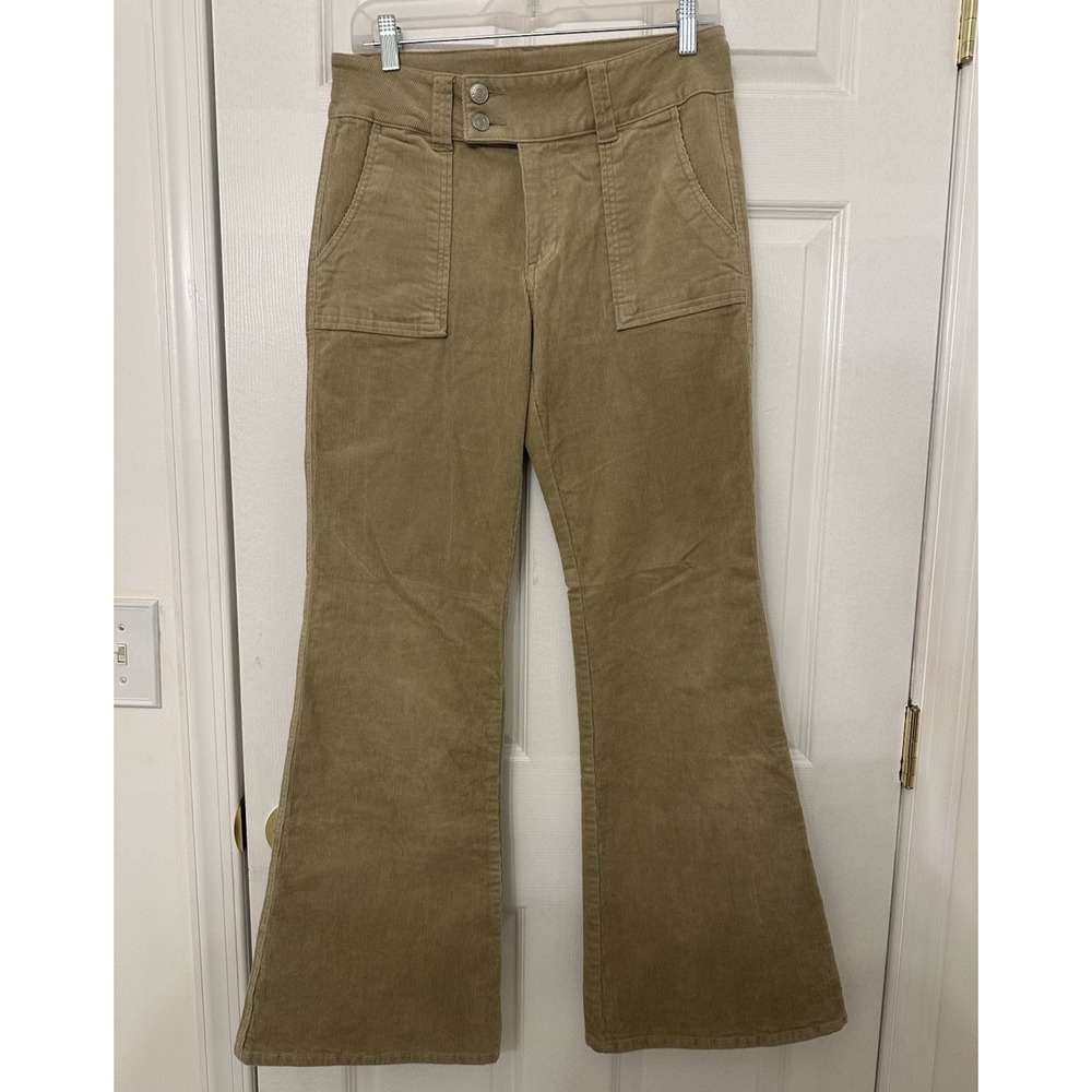 Forever 21 Tan Corduroy Flare Leg Pants Patch Pocket Khaki Retro Womens Large